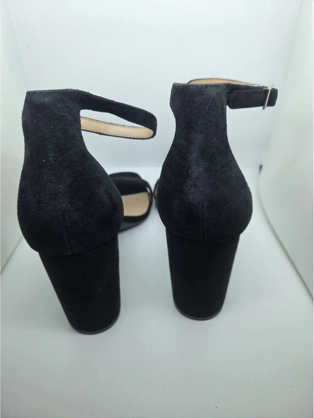 INC International Concepts Black Suede Ankle Strap Block Heel Sandals 9.5 M